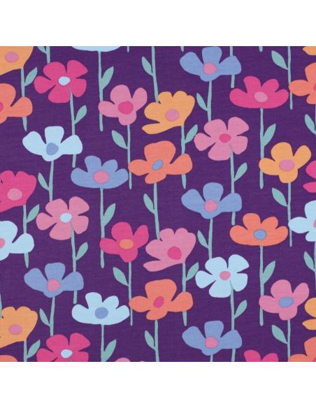 Tecido moletom flores do campo - Fundo roxo