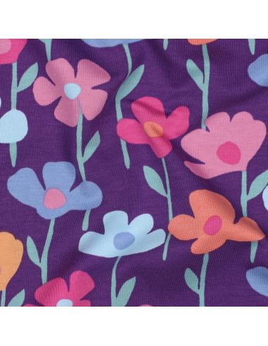 Tecido moletom flores do campo - Fundo roxo