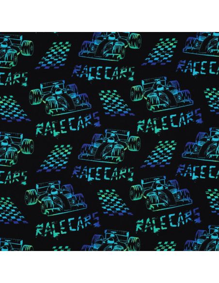 Tecido jersey estampado Carros de corrida - Fundo preto