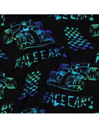 Tecido jersey estampado Carros de corrida - Fundo preto