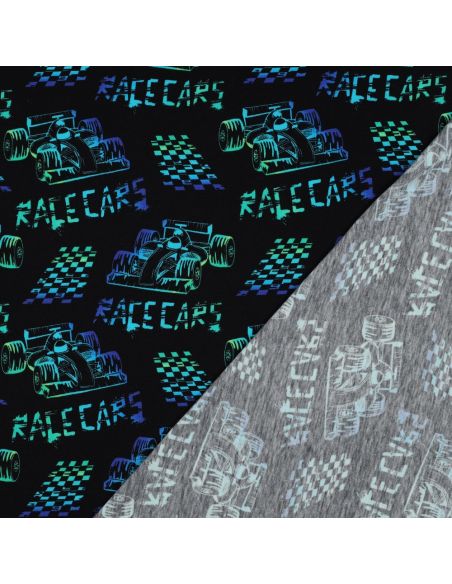 Tecido jersey estampado Carros de corrida - Fundo preto