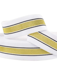 Elástico fantasia lurex listrado dourado e branco 40 mm