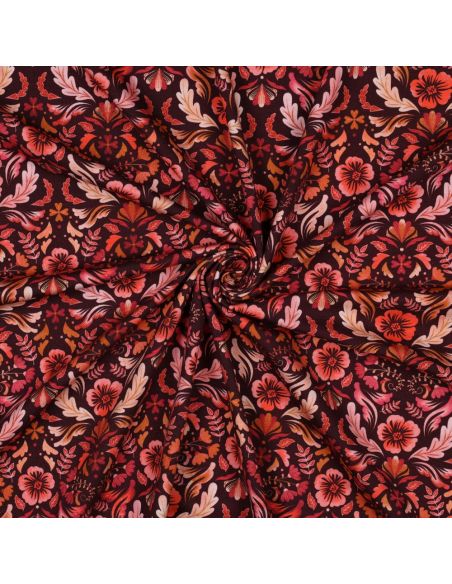 Tecido jersey estampado Clara - Fundo vermelho