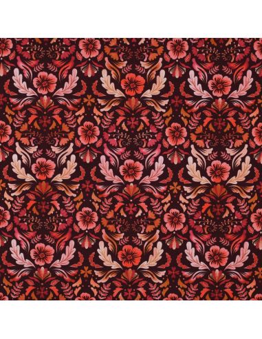 Tecido jersey estampado Clara - Fundo vermelho