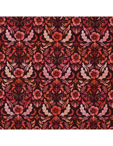 Tecido jersey estampado Clara - Fundo vermelho