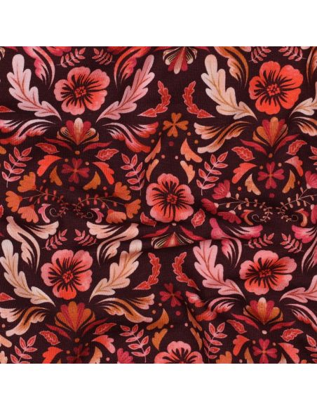 Tecido jersey estampado Clara - Fundo vermelho