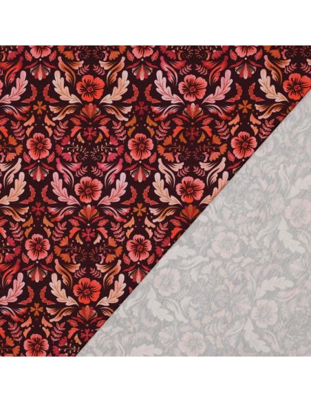 Tecido jersey estampado Clara - Fundo vermelho