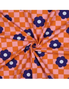 Tecido moletom leve flores - Laranja
