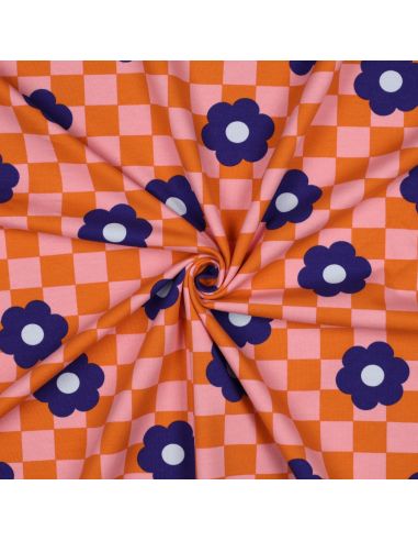 Tecido moletom leve flores - Laranja