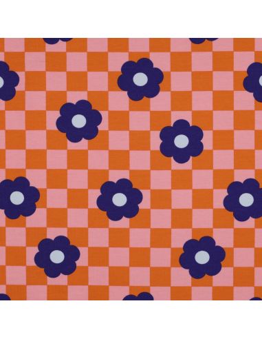 Tecido moletom leve flores - Laranja