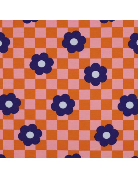 Tecido moletom leve flores - Laranja