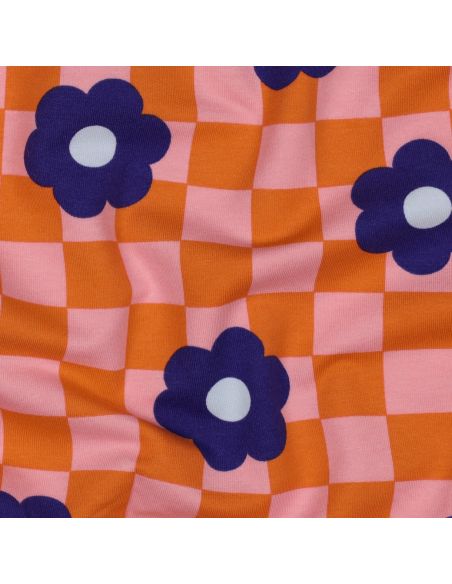 Tecido moletom leve flores - Laranja