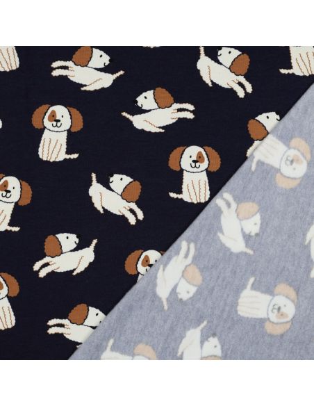 Tecido moletom leve cães - Azul marinho