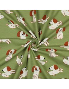 Tecido moletom leve cães - Verde