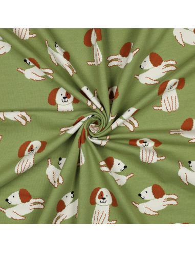 Tecido moletom leve cães - Verde