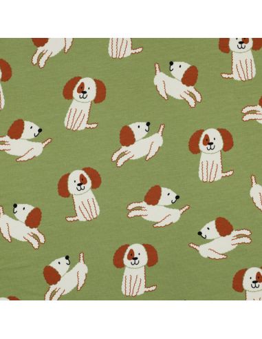 Tecido moletom leve cães - Verde