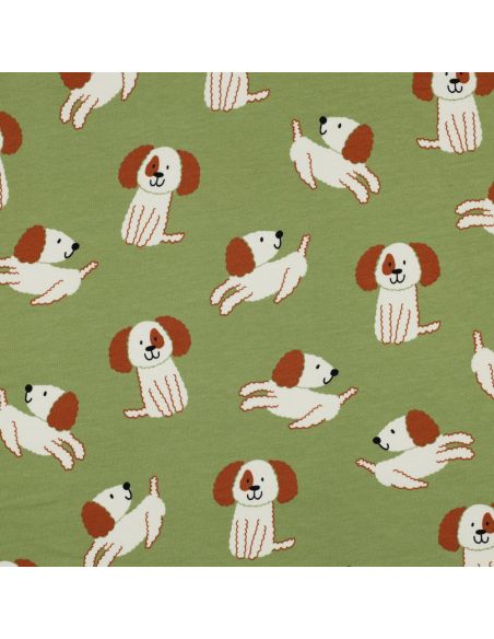 Tecido moletom leve cães - Verde