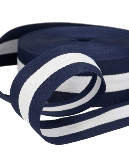 Galão listrado 40 mm - Azul marinho e branco