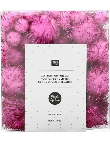 Conjunto de 60 pompons brilhantes - Rosa