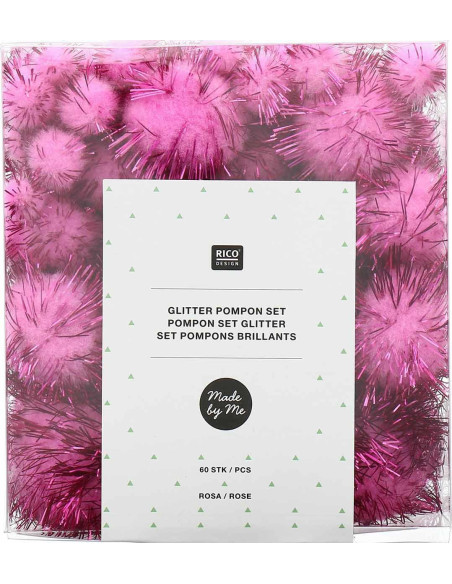 Conjunto de 60 pompons brilhantes - Rosa