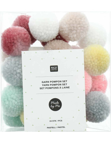 Conjunto de 24 pompons de lã - Pastel