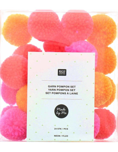 Conjunto de 24 pompons de lã - Fluorescente