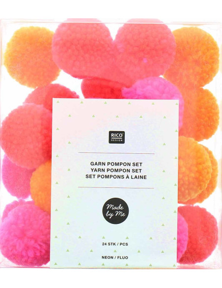 Conjunto de 24 pompons de lã - Fluorescente