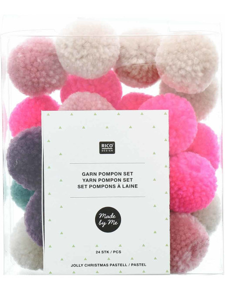 Conjunto de 24 pompons de lã - Jolly Christmas pastel