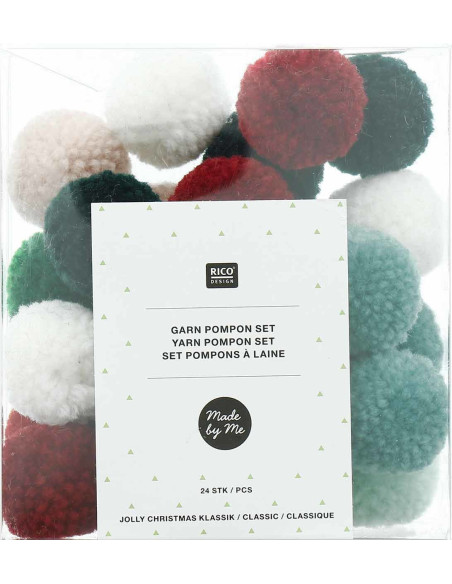 Conjunto de 24 pompons de lã - Jolly Christmas clássico