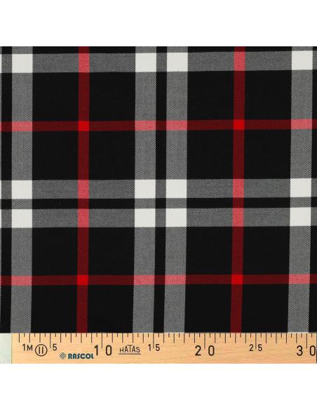 Tecidos tartan escocês - Preto, branco e vermelho