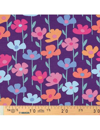 Tecido moletom flores do campo - Fundo roxo