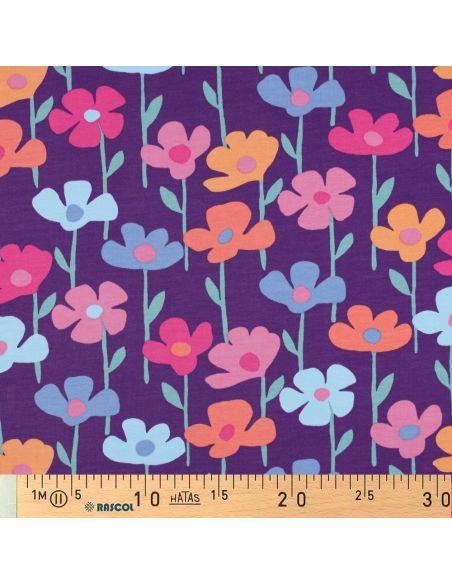 Tecido moletom flores do campo - Fundo roxo