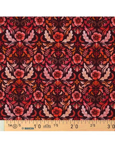 Tecido jersey estampado Clara - Fundo vermelho