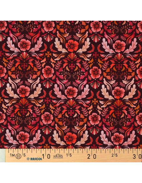Tecido jersey estampado Clara - Fundo vermelho