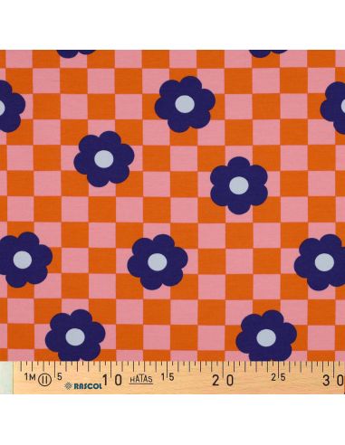 Tecido moletom leve flores - Laranja