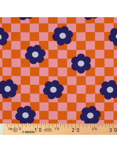 Tecido moletom leve flores - Laranja