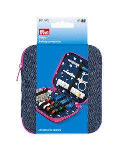 Necessaire de costura - Jeans com fecho fúcsia