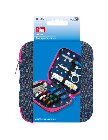 Necessaire de costura - Jeans com fecho fúcsia