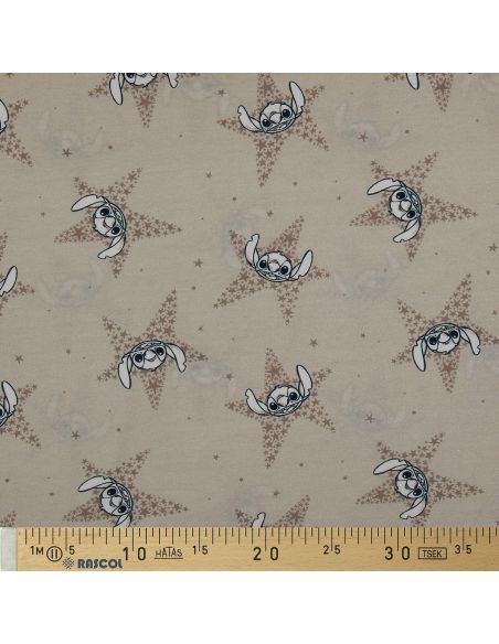 Tecido jersey Lilo & Stitch - Estrelas bege