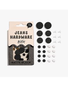 Conjunto de botões de jeans e rebites - Preto fosco
