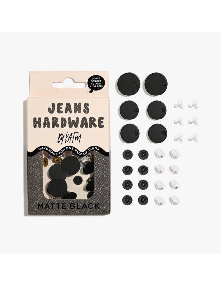 Conjunto de botões de jeans e rebites - Preto fosco