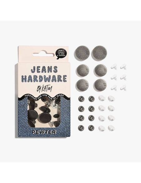 Conjunto de botões de jeans e rebites - Estanho