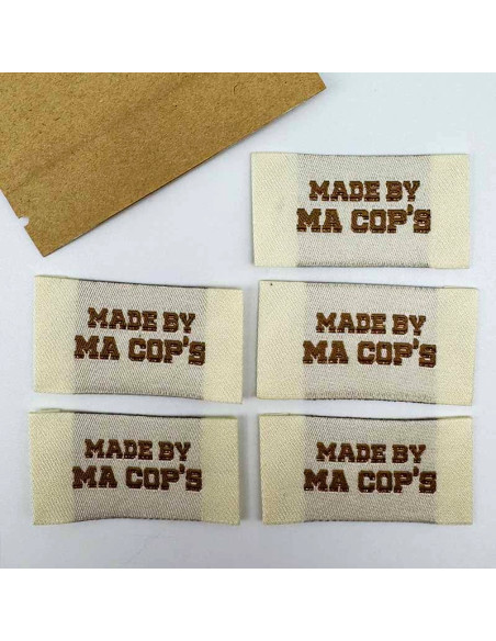 Conjunto de 5 etiquetas tecidas para costurar Made by ma cop's - Cru