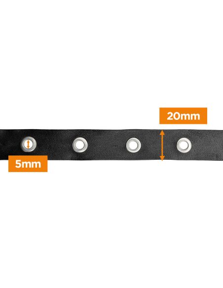 Fita de imitação de couro preta com ilhós prateados – 20 mm