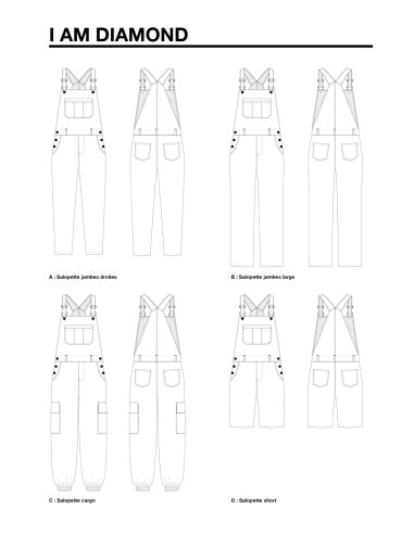 Padrão de macacões, calças e shorts Diamond - I am patterns