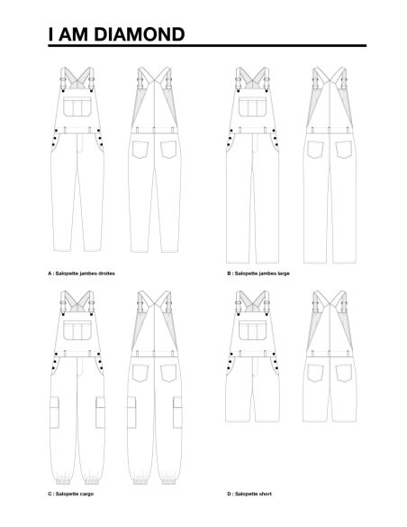 Padrão de macacões, calças e shorts Diamond - I am patterns