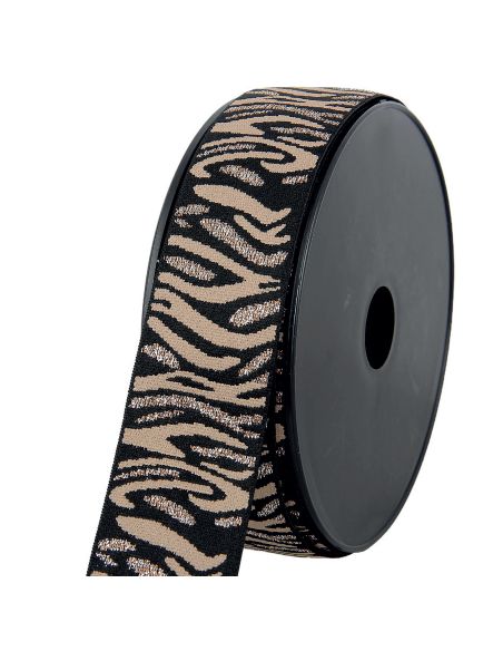 Elástico zebra - Bege e marrom lurex prata