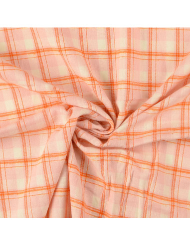 Tecido flanela xadrez escocês - Rosa claro com riscas laranja
