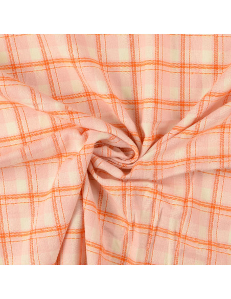 Tecido flanela xadrez escocês - Rosa claro com riscas laranja