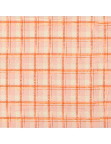 Tecido flanela xadrez escocês - Rosa claro com riscas laranja